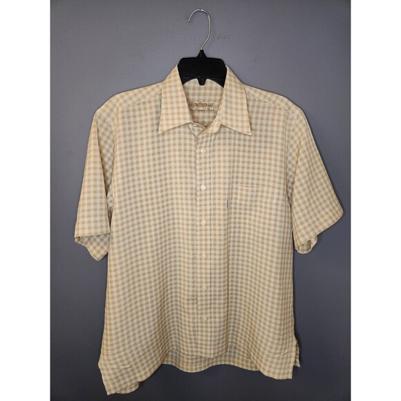 Barbour The Travel Shirt Men's M Beige Short Sleeve‎ Button Up Plaid - Picture 2 of 8